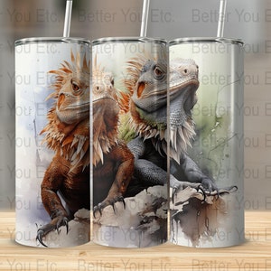 Bearded Dragon Reptile 20 Oz Ounce Skinny Tumbler Wrap Sublimation Design Digital Download PNG Tumbler Wrap
