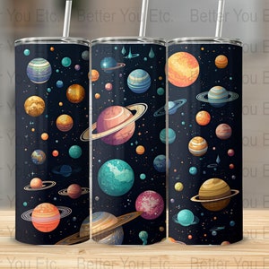 Space and Galaxy Lover Colorful Planets In The Universe 20 Oz Ounce Skinny Tumbler Wrap Sublimation Design Digital Download PNG Tumbler Wrap