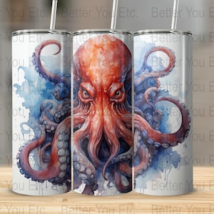 Octopus Kraken Aquatic Tumbler Wrap 20 Oz Ounce Skinny Tumbler Wrap Sublimation Design Digital Download PNG Tumbler Wrap