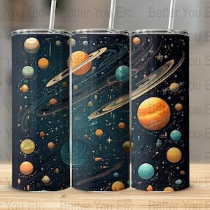 Space and Galaxy Lover Colorful Planets In The Universe 20 Oz Ounce Skinny Tumbler Wrap Sublimation Design Digital Download PNG Tumbler Wrap