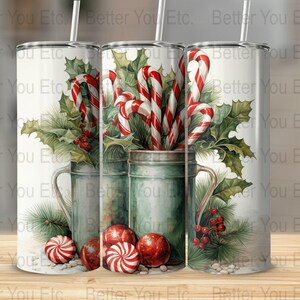 Christmas Stockings Candy Canes Holiday 20 Oz Ounce Skinny Tumbler Wrap Sublimation Design Digital Download PNG Tumbler Wrap