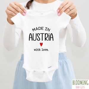 Made In Austria Baby Bodysuit, Pregnancy Announcement Gift, Coming Home Outfit, Made With Love Bodysuit, Sz 0-3 M