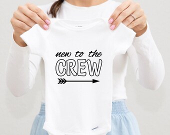New To The Crew Baby Bodysuit, Pregnancy Announcement, Pregnancy Reveal, Unisex Coming Home Outfit, Size 0-3 M