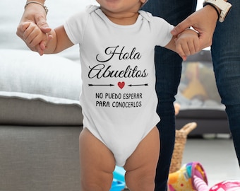 Hola Abuelitos Baby Bodysuit, Spanish Pregnancy Announcement for Grandparents, Valentine's Day Pregnancy Reveal, 0-3M Baby Gift