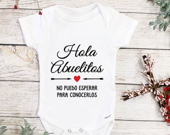Hola Abuelitos Baby Bodysuit, Spanish Pregnancy Announcement for Grandparents, Valentine's Day Pregnancy Reveal, 0-3M Baby Gift