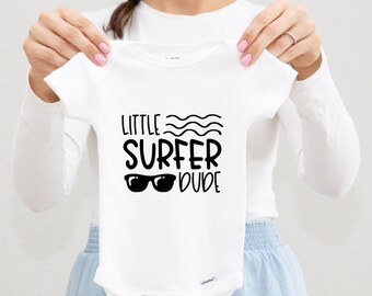 Baby Boy Surfer Bodysuit, Little Surfer Dude Baby Outfit, Beach Themed Baby Shower Gift, Surfing Baby Gift, 0-3M