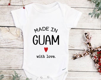 Made In Guam Onesies®, Pregnancy Announcement Onesie®, Guam Bodysuits, Baby Reveal Onesie®, Made With Love Onesies®, 0-3 M