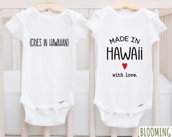Hawaii Baby Baby Bodysuit Gift Set, Hawaii Pregnancy Announcement, Cries In Hawaiian Bodysuit, Made In Hawaii, Sz 0-3 M