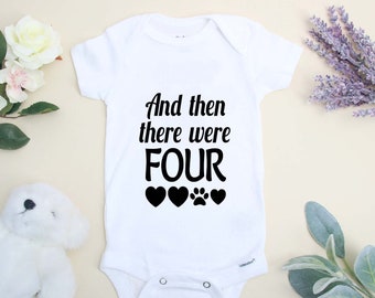 And Then There Were Four Onesie®, Pregnancy Announcement Bodysuit, Pregnancy Reveal, Birth Announcement, Baby Reveal, Size 0 - 3 M