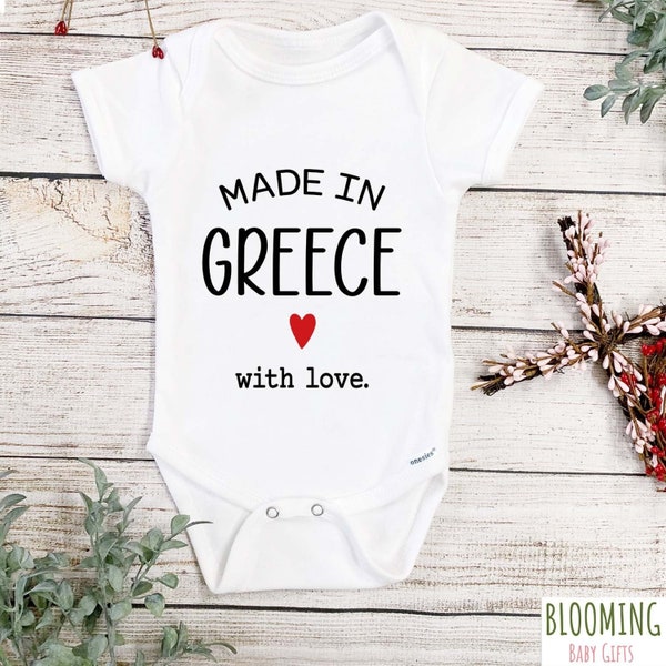 Made In Greece Onesies®, Greek Baby Shower Gift, Made With Love Baby Clothes, Pregnancy Announcement Bodysuit, Baby Reveal Gifts, Sz 0-3 M