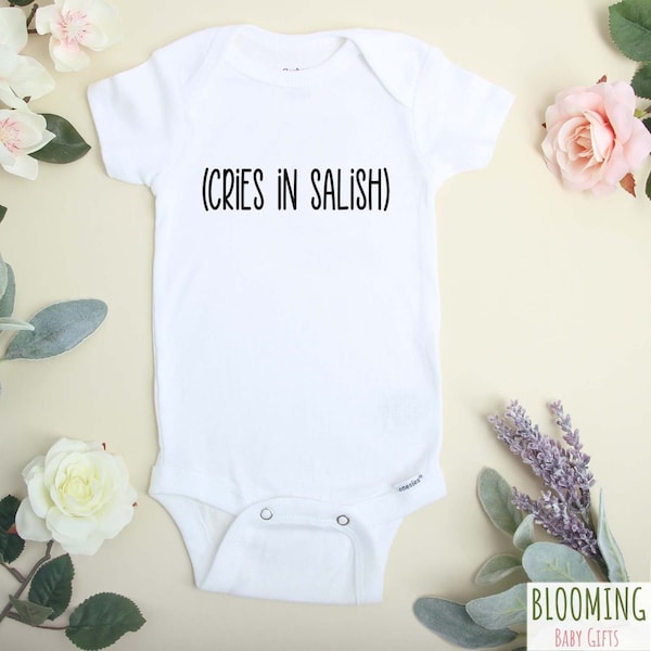 Cries In Salish Onesie®, Funny Salish Onesie®, Pregnancy Announcement Onesie®, Salish Baby Gift, Native American Onesie®