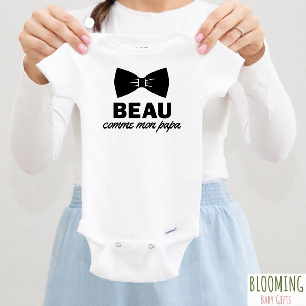 Funny French Onesie®, Beau Comme Mon Papa, [Handsome Like My Dad in French], French  Pregnancy Announcement Onesie®, French Baby Boy Gift