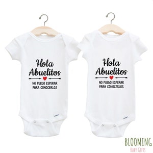 Spanish Pregnancy Announcement Baby Bodysuit Set, Hola Abuelitos Spanish Outfits, Hello Grandparents, 0-3 M