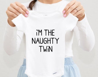 I'm The Naughty Twin Baby Bodysuit, Funny Twin Baby Announcement Bodysuit, Funny Twin Baby Shower Outfit, 0-3 Months