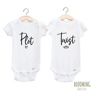 Plot Twist Baby Bodysuit Gift Set, Funny Twin Outfit Set, Twin Baby Shower Gifts, 0-3M