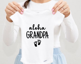 Aloha Grandpa Baby Bodysuit, Hello Grandpa Hawaii Themed Baby Bodysuit, Pregnancy Announcement Outfit, 0-3 M