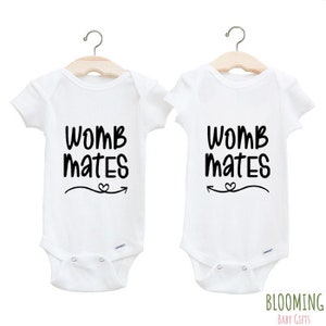 Womb Mates Baby Bodysuit Gift Set, Funny Twin Bodysuit Set, Humorous Twin Baby Gifts,  Size 0-3 Months