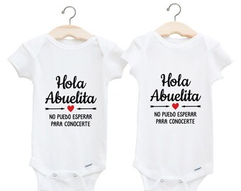Hola Abuelita Baby Bodysuit Spanish Bodysuit Gift Set, Spanish Abuelita Outfits, Spanish Pregnancy Announcement, Sz 0-3 M