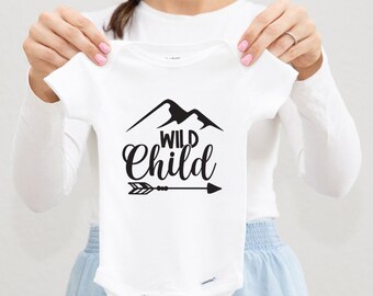 Wild Child Funny Baby Bodysuit, Adventurous Hiker Baby Gift, Baby Boy Bodysuit, Hiking Camping Mountain Gift, Size 0-3 M