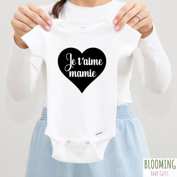 I Love You Grandma French Onesie®, Je t'aime mamie, French Pregnancy Announcement To Grandmother, Baby Reveal Gift, Size 0-3 M