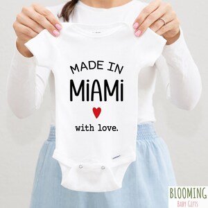Made In Miami Baby Bodysuit, Pregnancy Announcement, Miami Florida Bodysuits, Baby Reveal, Made With Love Baby, 0-3 M