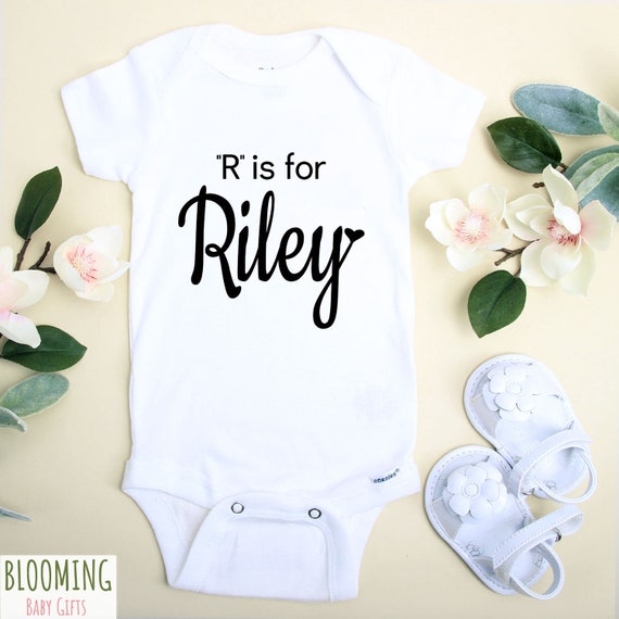 R Is For Riley Onesie® Pregnancy Announcement Birth in the unisex baby names post