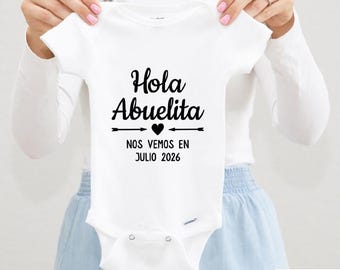 Hola Abuelita Baby Body, Spanische Schwangerschaftsankündigung Oma, Fälligkeitsdatum Schwangerschaft Enthüllen für Oma, Sz 0-3 M