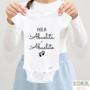 Hola Abuelita Abuelito Baby Bodysuit, Spanish Pregnancy Announcement to Grandparents, Spanish Baby Announcement, 0-3 M