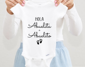Hola Abuelita Abuelito Baby Bodysuit, Spanish Pregnancy Announcement to Grandparents, Spanish Baby Announcement, 0-3 M