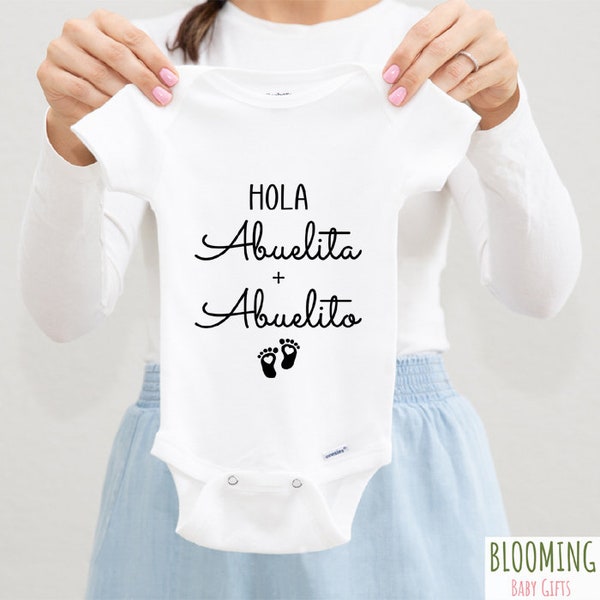 Hola Abuelita Abuelito Baby Bodysuit, Spanish Pregnancy Announcement to Grandparents, Spanish Baby Announcement, 0-3 M