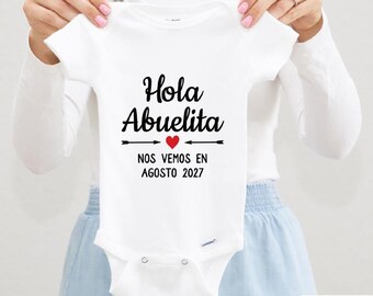 Hola Abuelita Baby Bodysuit, Spanisch aufgrund Datum Outfit, Schwangerschaftansage an Oma, Valentinstag Reveal, 0-3 Monate