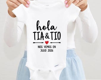 Hola Tia Tio Baby Body, Spanische Schwangerschaftsankündigung, Tante & Onkel, Spanisches Fälligkeitsdatum, Größe 0-3 M