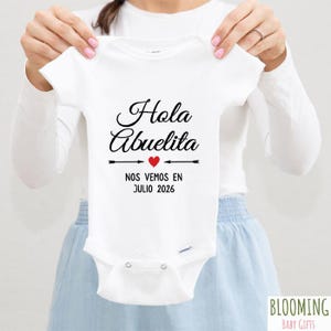 Hola Abuelita Baby Bodysuit, Spanish Pregnancy Announcement for Grandma, Valentine&#39;s Day Baby Reveal, Grandparent Pregnancy Reveal, 0-3M
