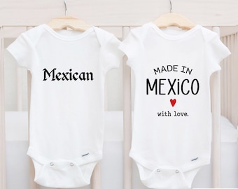 Mexikanischer Baby Bodysuit Set, Mexiko Themen Bodys, Mexikanische Made In Mexico Outfits, Spanische Baby-Geschenke, Sz 0-3 M
