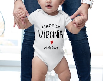 Body de bebé hecho en Virginia, anuncio de embarazo, bodies de Virginia, revelación de bebé, hecho con amor, talla 0-3 M