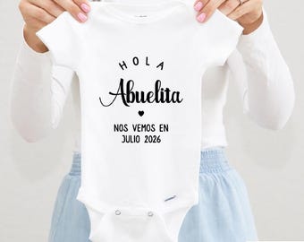 Hola Abuelita Baby Body, Spanische Schwangerschaftsankündigung an Oma, Abuelita Fälligkeitsdatum, Valentinstag offenbaren, Größe 0-3 M