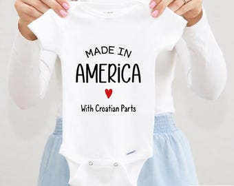 Made In America With Croatian Parts Baby Bodysuit, Funny Pregnancy Announcement Outfit, USA Croatia Baby Bodysuit, 0-3 M
