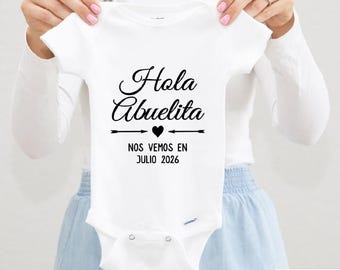 Hola Abuelita Baby Body, Spanische Schwangerschaftsankündigung Oma, Schwangerschaftsoffenbarung an Großmutter, Fälligkeitsdatum, Geschenk zum Valentinstag