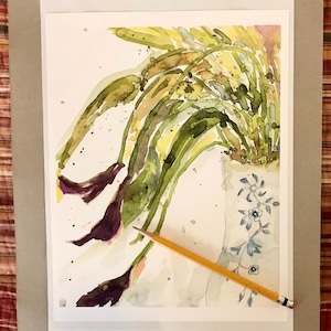 Watercolor print “Touch of Dutch” from original, 8” by 10” purple flowers in vase