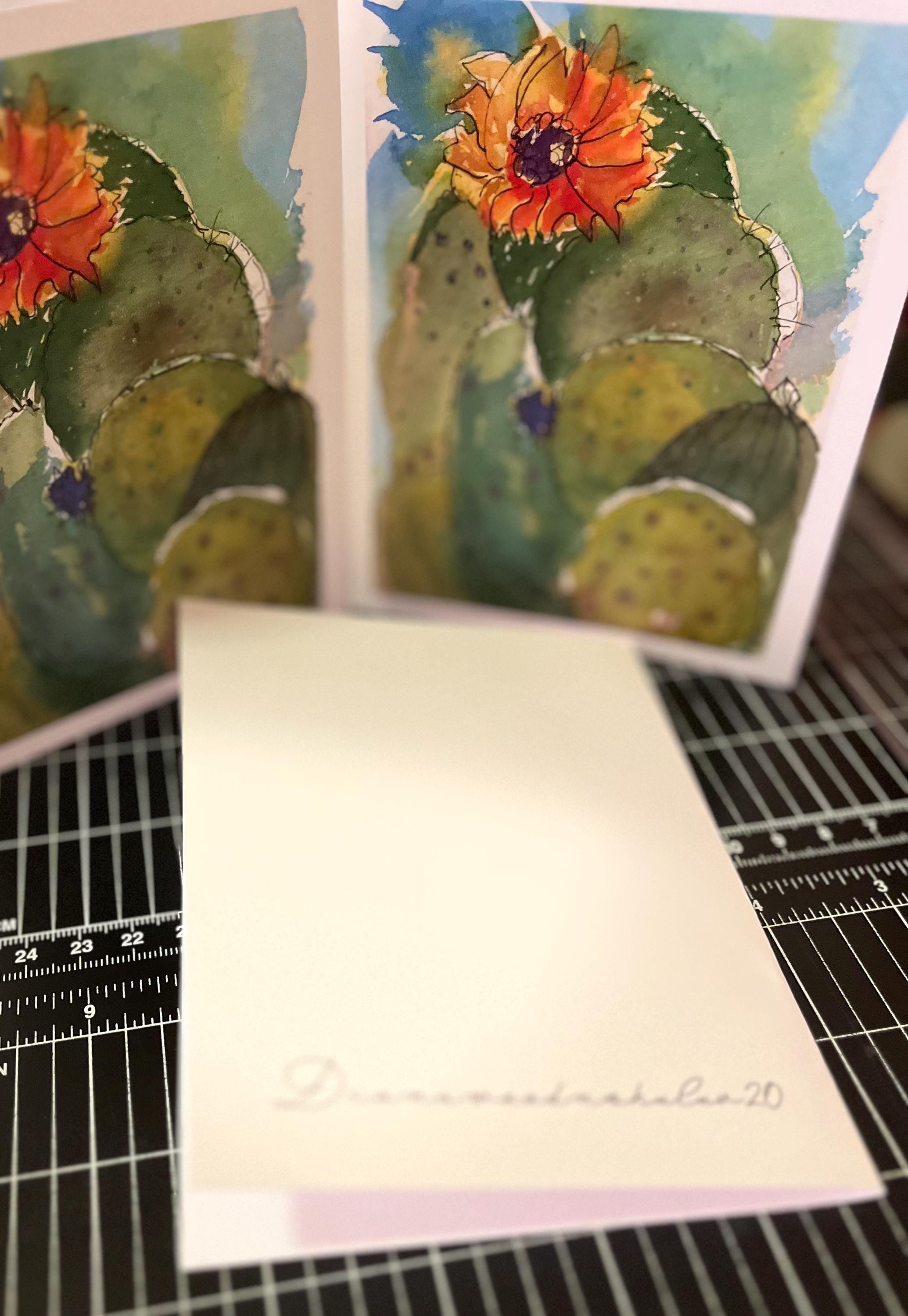 Pickled Sun Printed Watercolored Cactus Blank Note Cards & Postcard Set ...