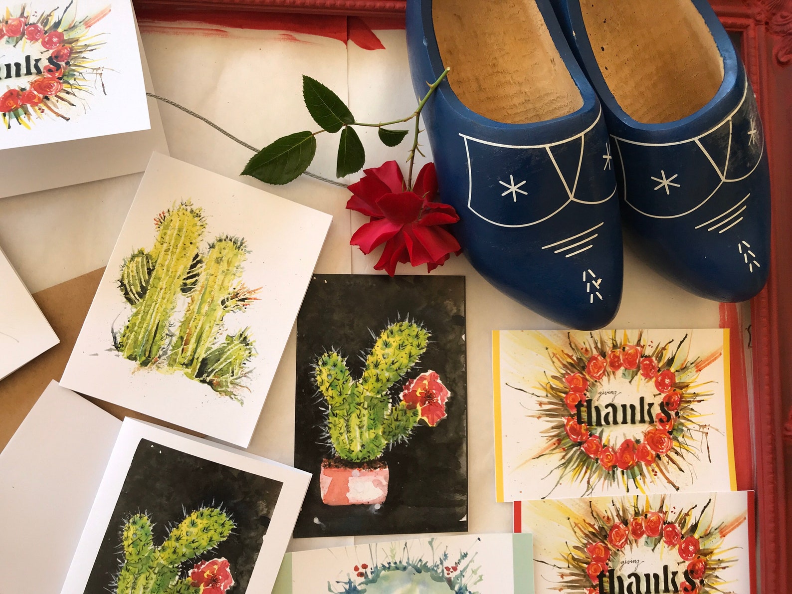 Pickled Sun Printed Watercolored Cactus Blank Note Cards & Postcard Set ...
