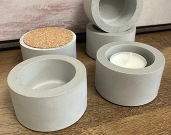 Concrete Tea Light Candle Holder, Round (1 or 3 Pack)
