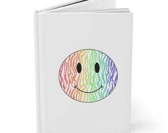 Happy Journal, Rainbow Zebra Smiley Face Hardcover Journal, 75 Lined Pages