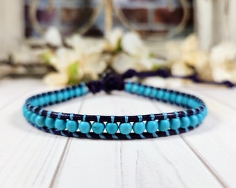 Beaded Leather Anklet | Dyed Turquoise Howlite | Purple Leather | Button Closure | Anklet | Beaded Anklet | Leather Anklet