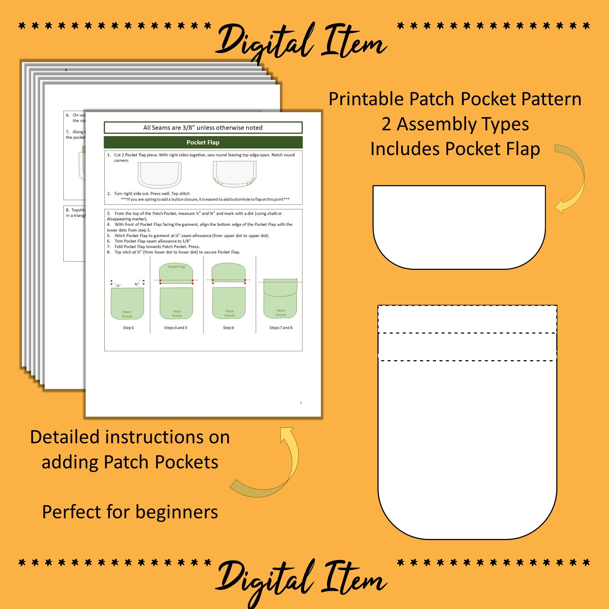 Split Side Pocket Pattern Pocket Pattern Bundle | Side Seam Pocket | Patch Pocket | Pocket ...