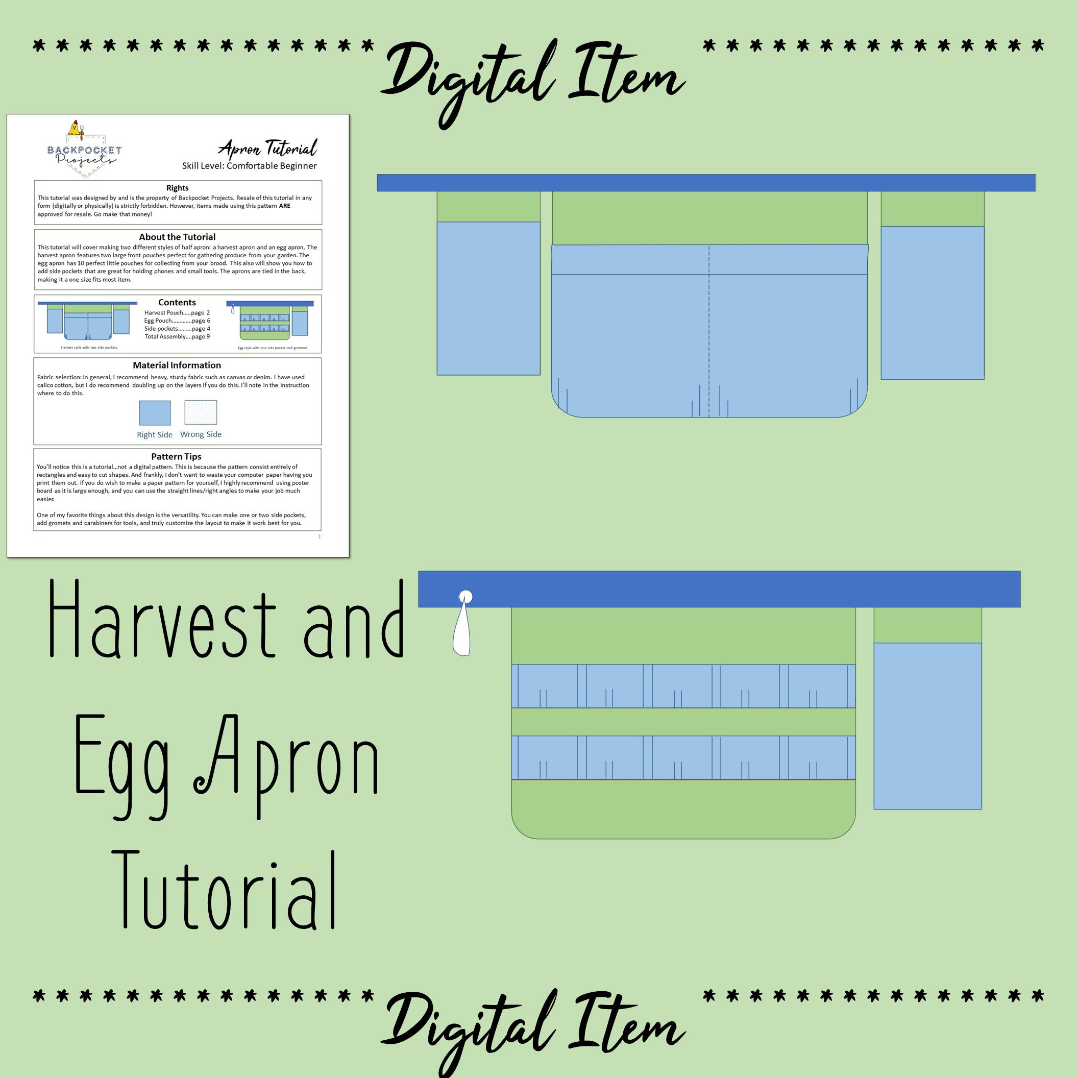 Easy Egg Collecting Apron for Farmers. Fast to Sew in a Weekend. Includes  Pattern Pieces 4 Apron. Cute Apron for Crafts or Gardening. 