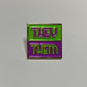 They/Them Square Retro Pronoun Enamel Pin