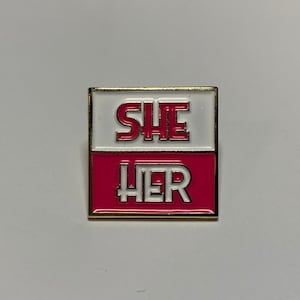 She/Her Square Retro Pronoun Enamel Pin