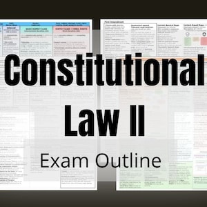 May include: A layered image of several pages with text, charts, and diagrams. The title "Constitutional Law II" is prominently displayed in large, bold, black letters. Below, the text "Exam Outline" is visible.