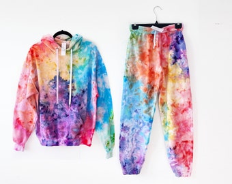 Rainbow Ice Tie Dye, Loungewear Set, Matching Hoodie and Sweatpants, Jumper and Joggers, Colourful Tracksuit, Unisex Adult Clothing